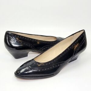 Vintage Evan Picone Black Patent Leather Wingtip Brogue Heels Made in Italy 6